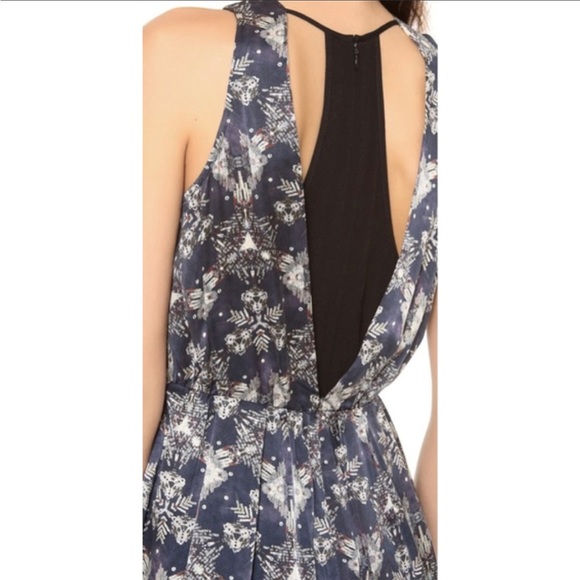 Rebecca Taylor Metallic Grey Kaleidescope Mini Dress Size 2 Navy Racerback Silk - Picture 3 of 8